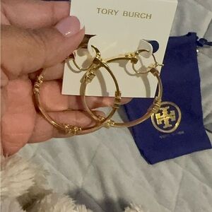 Tory Burch Gold Hoop Earrings with Logo Accents